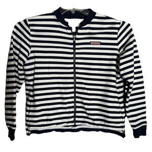 Vineyard Vines Striped Fleece Full Zip Jacket, White&Navy with Pockets EUC